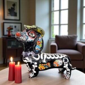 Talavera Dachshund Scupture Ceramic Dog, Talavera Pottery, Puebla Mexican Pottery, Dachshund Statue, Handmade And Hand Painted  Home Decor