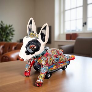 Talavera Bull Terrier Sculpture  Ceramic Dog, Talavera Pottery, Puebla Mexican Pottery, Bull Terrier Statue, Handmade And Hand Painted