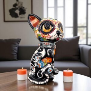 Talavera Cat, Ceramic Cat, Talavera Pottery, Puebla Mexican Pottery, Cat Statue, Cat Sculpture Figurine Hand Painted Artisans