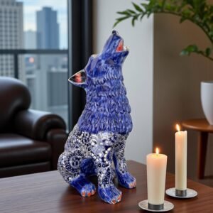 Talavera Wolf, Puebla Mexico,  Ceramic , Talavera pottery, Mexican pottery, Wolf statue, Dog sculpture