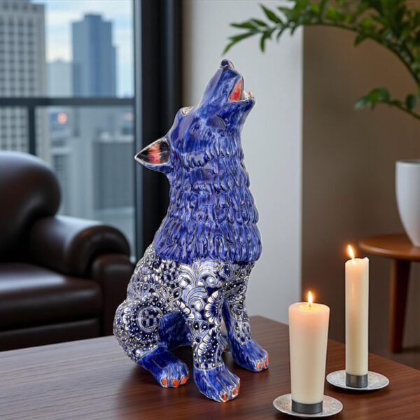 Talavera Wolf, Puebla Mexico,  Ceramic , Talavera pottery, Mexican pottery, Wolf statue, Dog sculpture