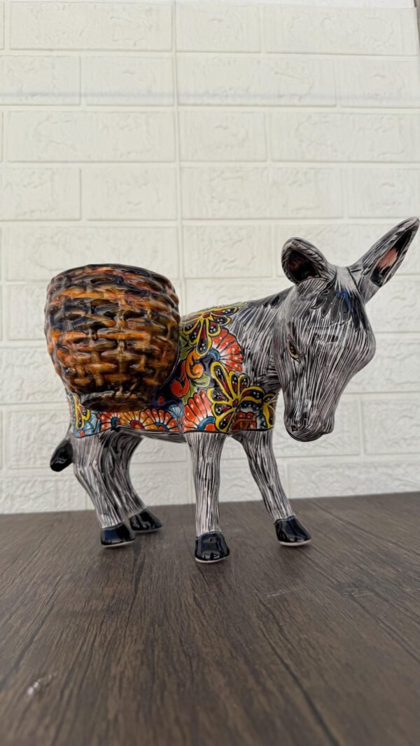 Donkey Pot Planter (2) Talavera  Figurine  Ceramic Pottery Artisan Hand Painted Farmhouse Decor Vibrant Folk Art from Puebla  Decor Burrito - Image 2