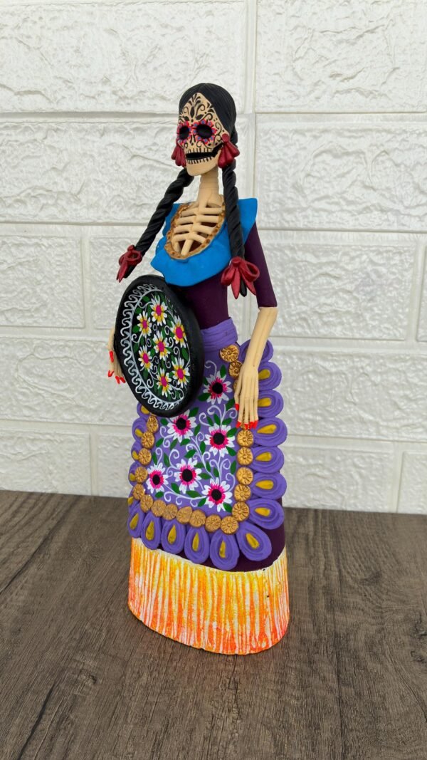 Catrina Skull Frida Kahlo Doll, Michoacan Mexico Made by Artisans Day Of The Dead, Human Skeleton, Mexican Decorations, Sugar Skull 13” Tall - Image 3