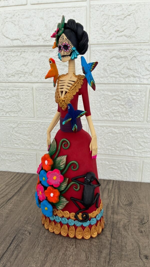 Catrina Skull Frida Kahlo Doll, Michoacan Mexico Made by Artisans Day Of The Dead, Human Skeleton, Mexican Decorations, Sugar Skull 13” Tall - Image 3