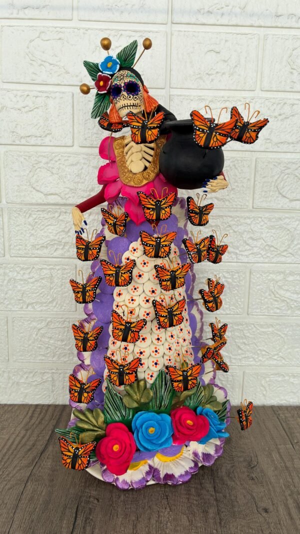 Catrina Skull Frida Kahlo Doll, Michoacan Mexico Made by Artisans Day Of The Dead, Human Skeleton, Mexican Decorations, Sugar Skull 21.6” - Image 3