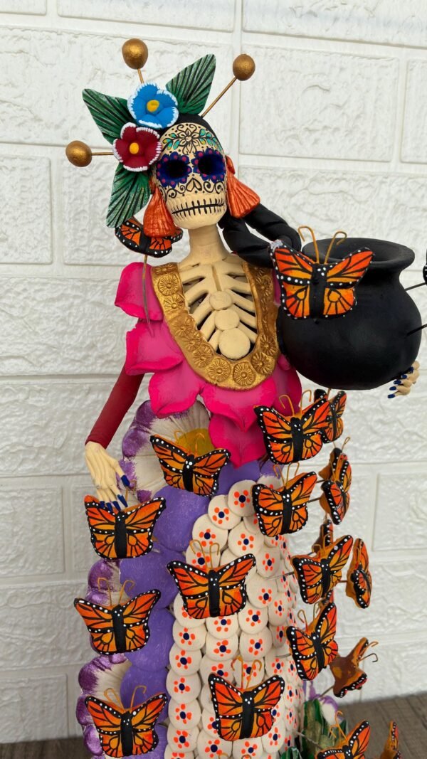 Catrina Skull Frida Kahlo Doll, Michoacan Mexico Made by Artisans Day Of The Dead, Human Skeleton, Mexican Decorations, Sugar Skull 21.6” - Image 6