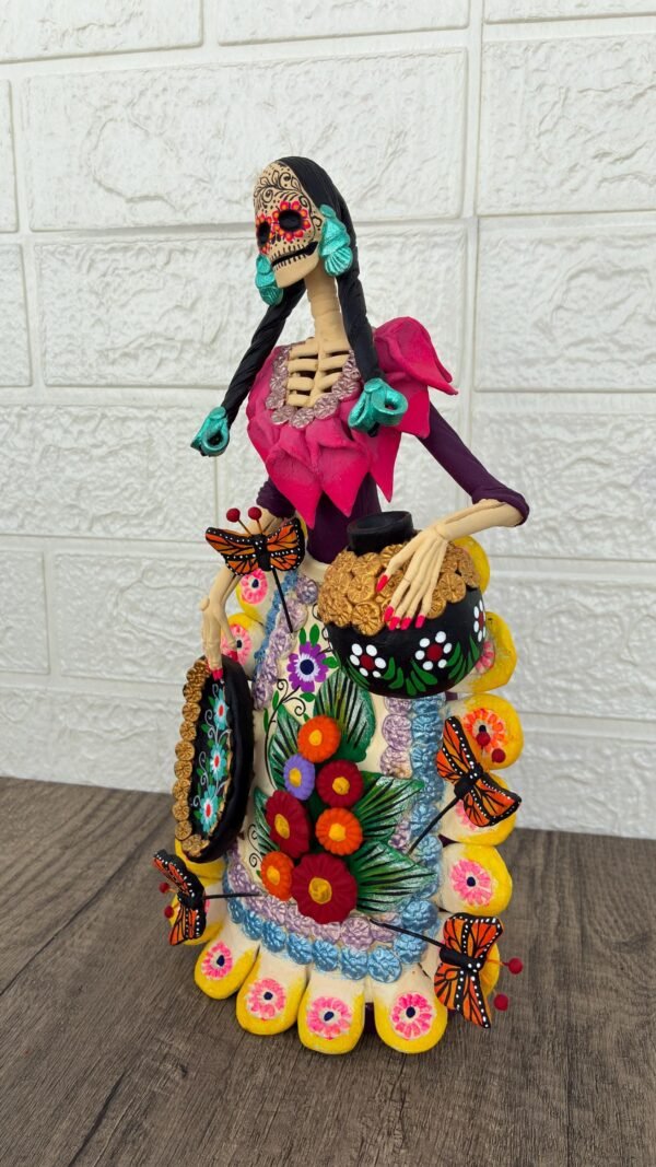 Catrina Skull Frida Kahlo Doll, Michoacan Mexico Made by Artisans Day Of The Dead, Human Skeleton, Mexican Decorations, Sugar Skull 13” Tall - Image 3