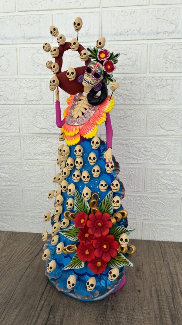 Catrina Skull Frida Kahlo Doll, Michoacan Mexico Made by Artisans Day Of The Dead, Human Skeleton, Mexican Decorations, Sugar Skull 21.6” - Image 3