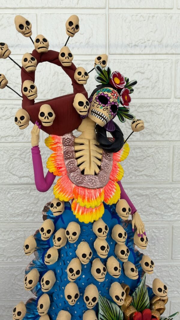 Catrina Skull Frida Kahlo Doll, Michoacan Mexico Made by Artisans Day Of The Dead, Human Skeleton, Mexican Decorations, Sugar Skull 21.6” - Image 4