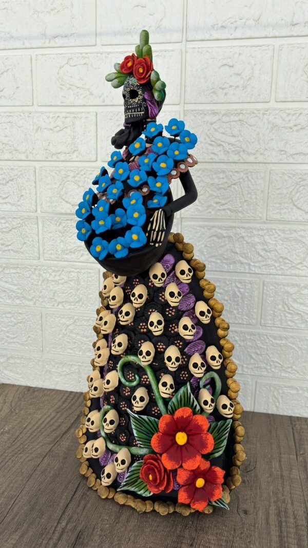 Catrina Skull Frida Kahlo Doll, Michoacan Mexico Made by Artisans Day Of The Dead, Human Skeleton, Mexican Decorations, Sugar Skull 21.6” - Image 3
