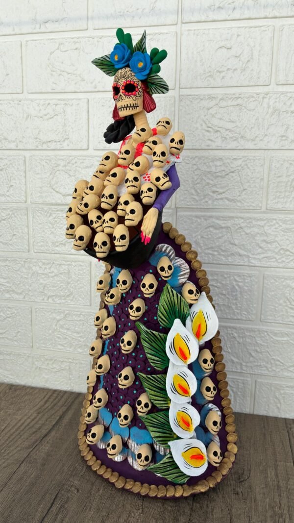 Catrina Skull Frida Kahlo Doll, Michoacan Mexico Made by Artisans Day Of The Dead, Human Skeleton, Mexican Decorations, Sugar Skull 21.6” - Image 3
