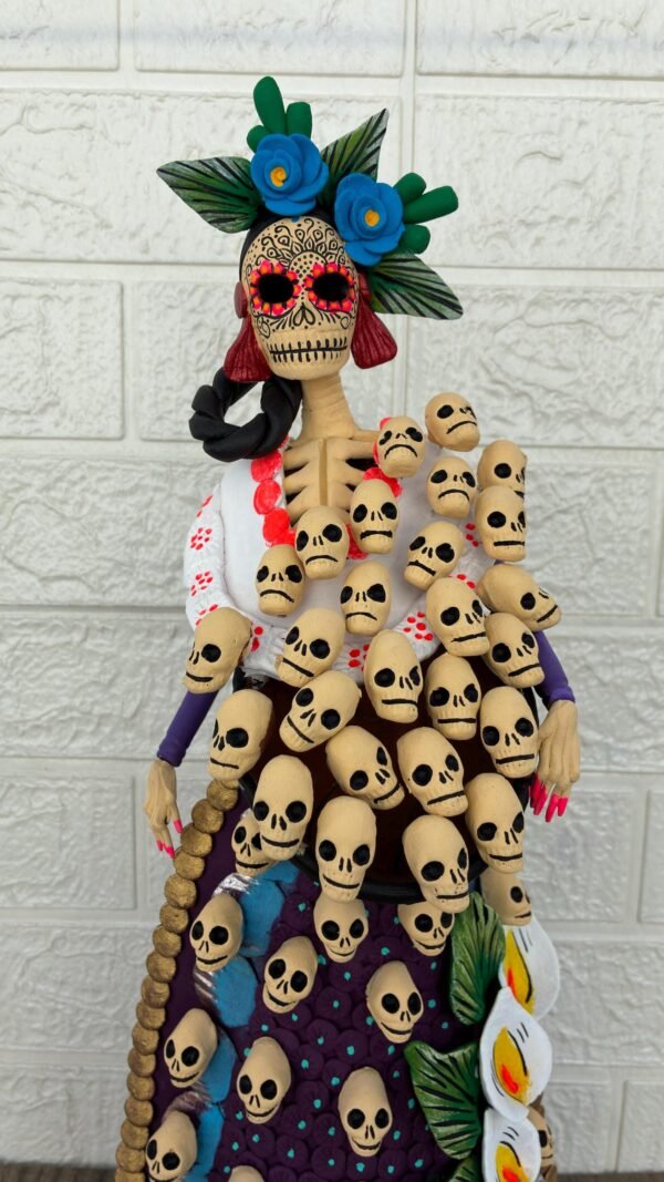 Catrina Skull Frida Kahlo Doll, Michoacan Mexico Made by Artisans Day Of The Dead, Human Skeleton, Mexican Decorations, Sugar Skull 21.6” - Image 4