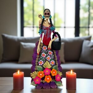 Catrina Skull Frida Kahlo Doll, Michoacan Mexico Made by Artisans Day Of The Dead, Human Skeleton, Mexican Decorations, Sugar Skull 13” Tall