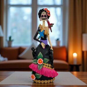 Catrina Skull Frida Kahlo Doll, Michoacan Mexico Made by Artisans Day Of The Dead, Human Skeleton, Mexican Decorations, Sugar Skull 13” Tall