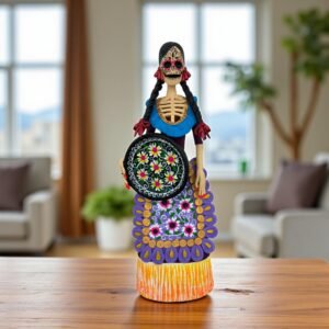 Catrina Skull Frida Kahlo Doll, Michoacan Mexico Made by Artisans Day Of The Dead, Human Skeleton, Mexican Decorations, Sugar Skull 13” Tall