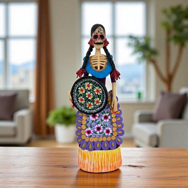 Catrina Skull Frida Kahlo Doll, Michoacan Mexico Made by Artisans Day Of The Dead, Human Skeleton, Mexican Decorations, Sugar Skull 13” Tall