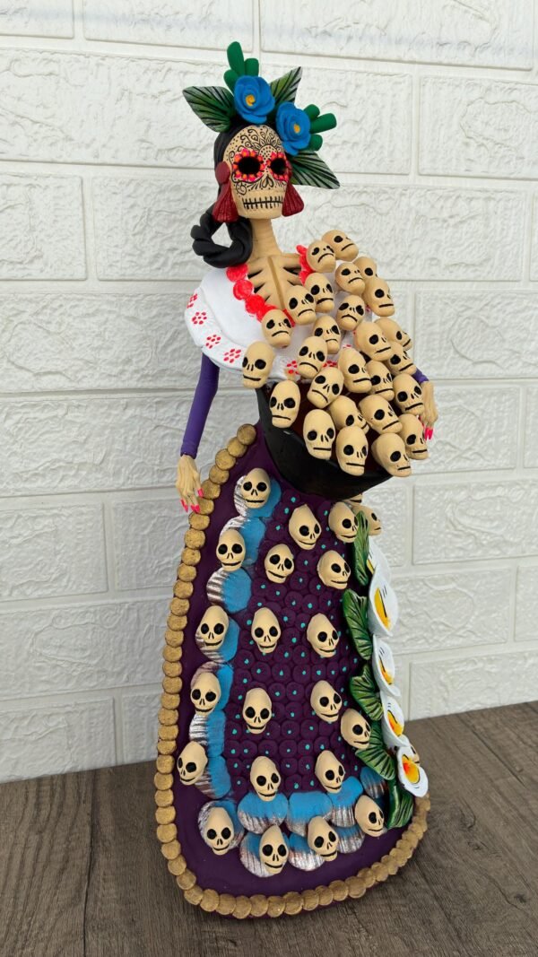 Catrina Skull Frida Kahlo Doll, Michoacan Mexico Made by Artisans Day Of The Dead, Human Skeleton, Mexican Decorations, Sugar Skull 21.6” - Image 2