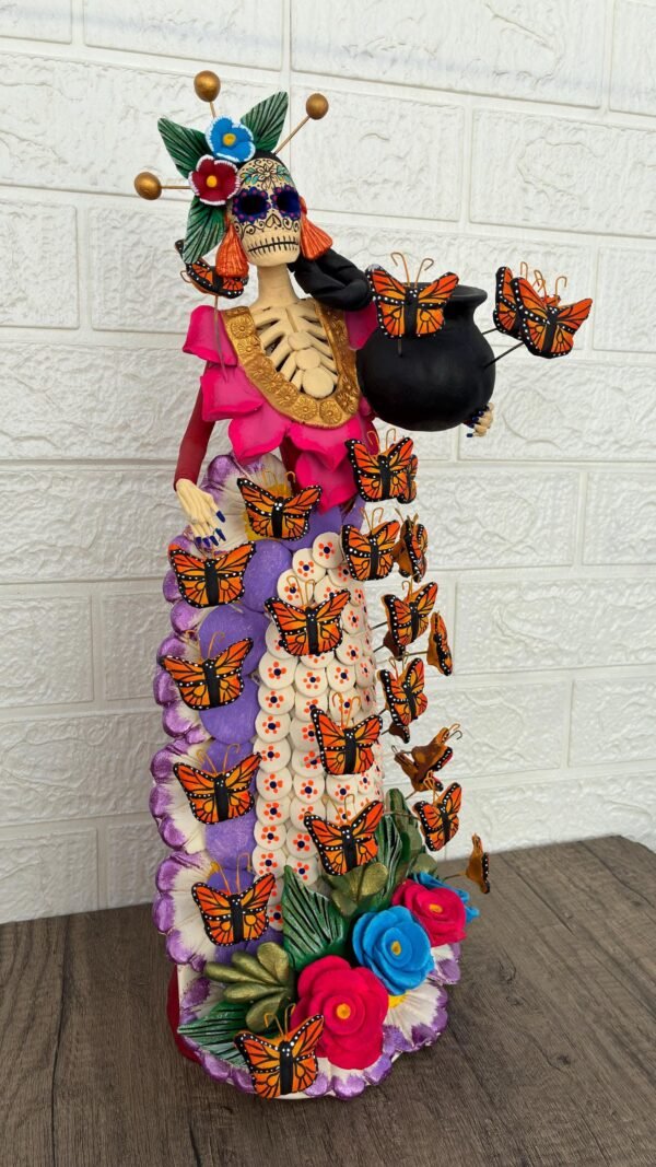 Catrina Skull Frida Kahlo Doll, Michoacan Mexico Made by Artisans Day Of The Dead, Human Skeleton, Mexican Decorations, Sugar Skull 21.6” - Image 2