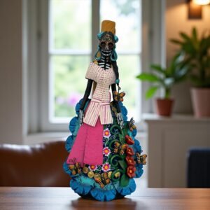 Catrina Skull Frida Kahlo Doll, Michoacan Mexico Made by Artisans Day Of The Dead, Human Skeleton, Mexican Decorations, Sugar Skull 13” Tall