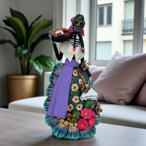 Catrina Skull Frida Kahlo Doll, Michoacan Mexico Made by Artisans Day Of The Dead, Human Skeleton, Mexican Decorations, Sugar Skull 13” Tall