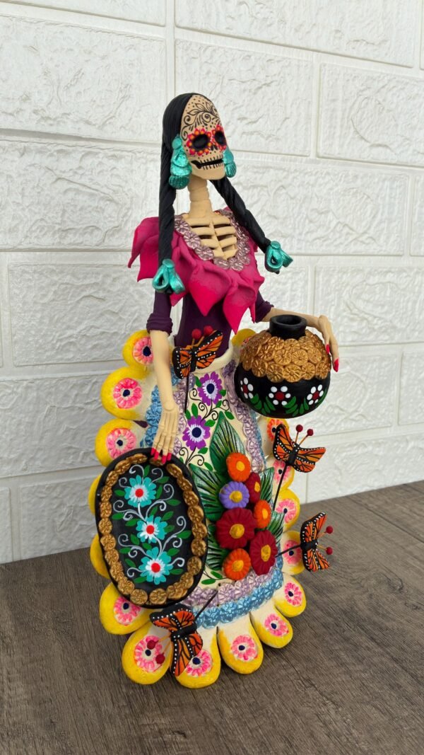 Catrina Skull Frida Kahlo Doll, Michoacan Mexico Made by Artisans Day Of The Dead, Human Skeleton, Mexican Decorations, Sugar Skull 13” Tall - Image 2