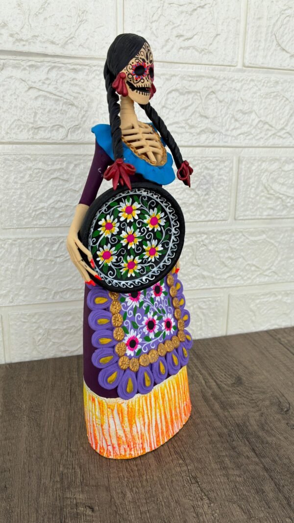 Catrina Skull Frida Kahlo Doll, Michoacan Mexico Made by Artisans Day Of The Dead, Human Skeleton, Mexican Decorations, Sugar Skull 13” Tall - Image 2