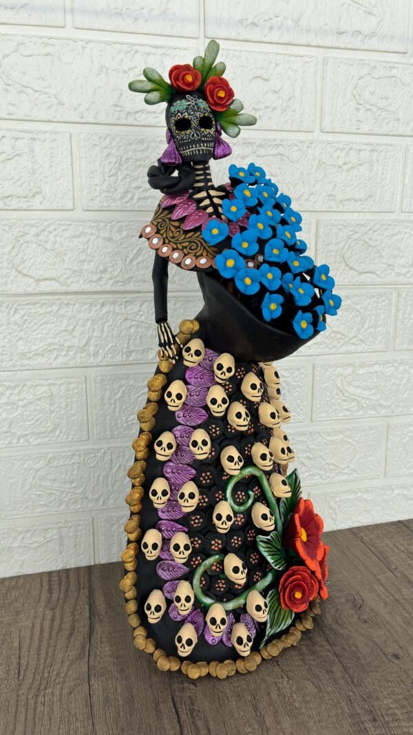 Catrina Skull Frida Kahlo Doll, Michoacan Mexico Made by Artisans Day Of The Dead, Human Skeleton, Mexican Decorations, Sugar Skull 21.6” - Image 2