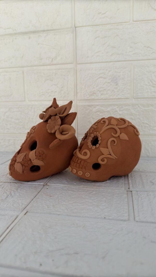 Couple Head Skull (2) Pigment Clay Skull Día De Los Muertos Frida Artistic  Oaxaca México By Artisans Handmade Crafts, Home Decor Folk Art - Image 4