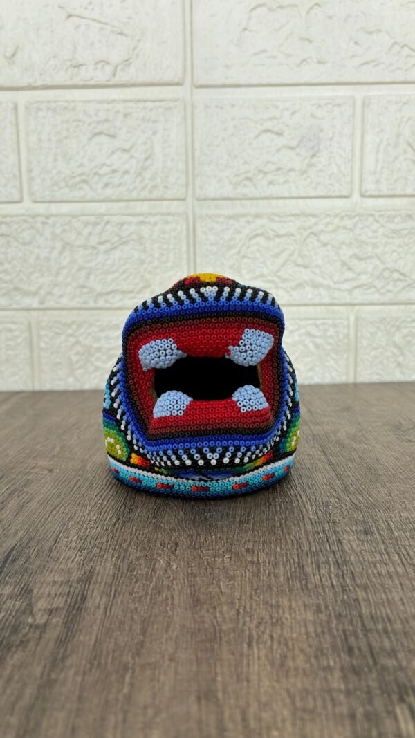 Jaguar Statue  Huichol Sculpture Of Mexican Folk Art, Panther Wixarika As A Mexican Decorative Figure , Made Of Resin And Beads - Image 4