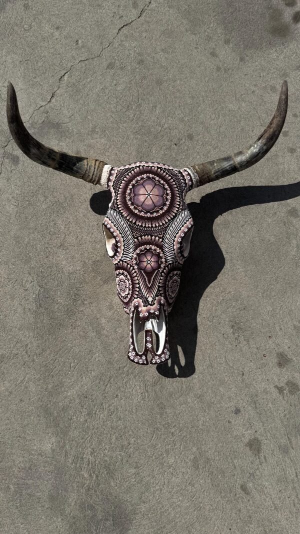 Bull Sculpture Huichol Statue Of Mexican Folk Art, Cow Wixarika As A Mexican Decorative Figure, Made Of Beads On Real Skull. “We Customize” - Image 5