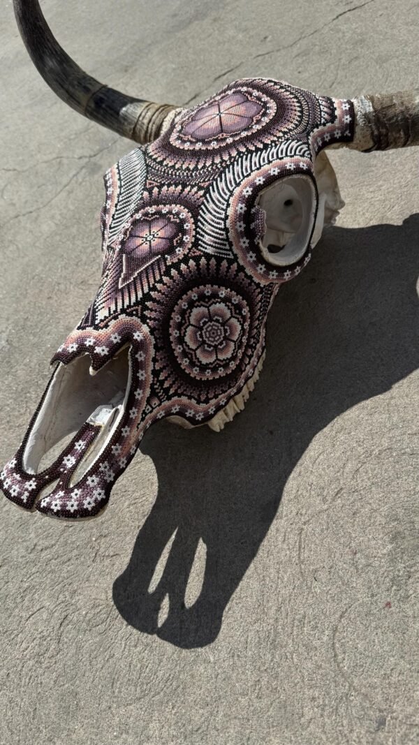 Bull Sculpture Huichol Statue Of Mexican Folk Art, Cow Wixarika As A Mexican Decorative Figure, Made Of Beads On Real Skull. “We Customize” - Image 7