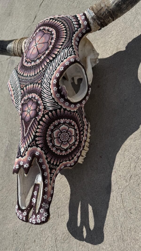 Bull Sculpture Huichol Statue Of Mexican Folk Art, Cow Wixarika As A Mexican Decorative Figure, Made Of Beads On Real Skull. “We Customize” - Image 9