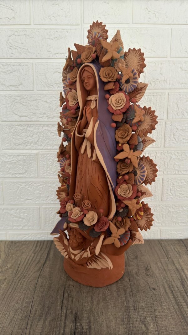 XL Virgin Mary Handmade Clay Piece, Virgen de Guadalupe  Mexican Decoration, Mary Virgin Sculpture,Metepec Estado de México Virgencita 23.7” - Image 3