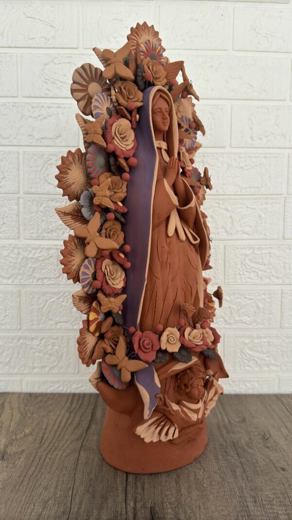 XL Virgin Mary Handmade Clay Piece, Virgen de Guadalupe  Mexican Decoration, Mary Virgin Sculpture,Metepec Estado de México Virgencita 23.7” - Image 4