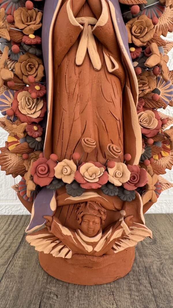 XL Virgin Mary Handmade Clay Piece, Virgen de Guadalupe  Mexican Decoration, Mary Virgin Sculpture,Metepec Estado de México Virgencita 23.7” - Image 5