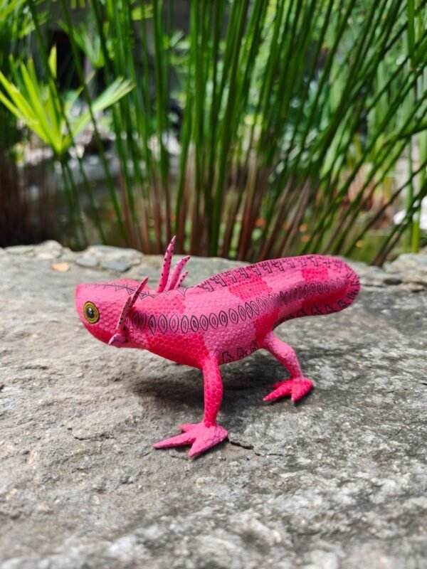 Axolotl Sculpture Mexican Folk Art Alebrije Figurine,Ajolote Wooden As Mexican Decoration Statue, Made Of Wood And Carved By Hand Ajolotito - Image 4