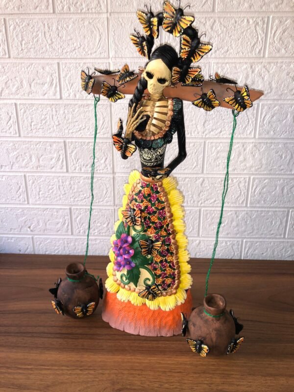 Catrina Skull Frida Kahlo Doll, Michoacan Mexico Made by Artisans Day of the dead, Human skeleton, Mexican decorations, Sugar skull 19.7” - Image 3