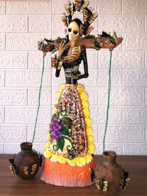 Catrina Skull Frida Kahlo Doll, Michoacan Mexico Made by Artisans Day of the dead, Human skeleton, Mexican decorations, Sugar skull 19.7” - Image 5