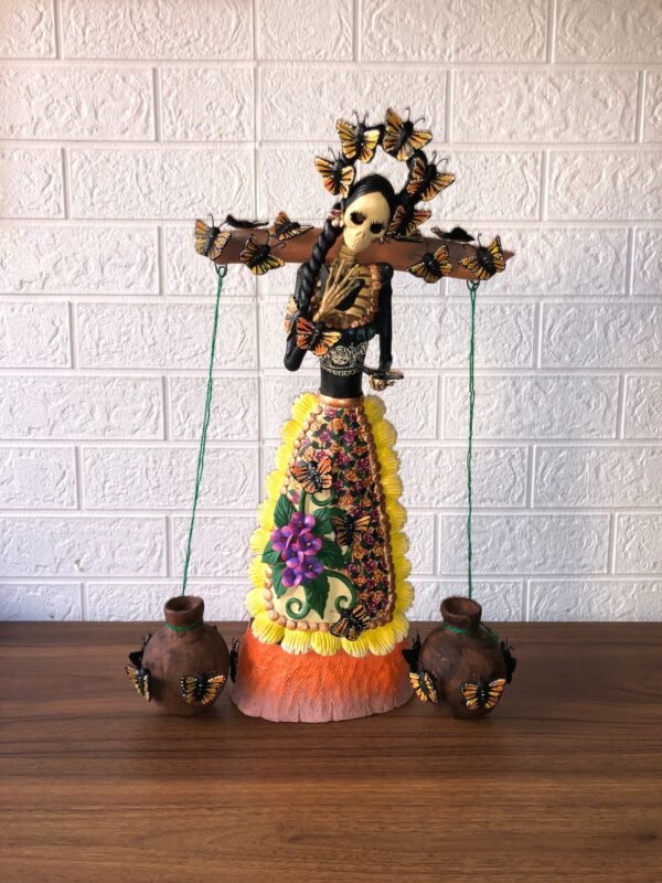 Catrina Skull Frida Kahlo Doll, Michoacan Mexico Made by Artisans Day of the dead, Human skeleton, Mexican decorations, Sugar skull 19.7” - Image 6