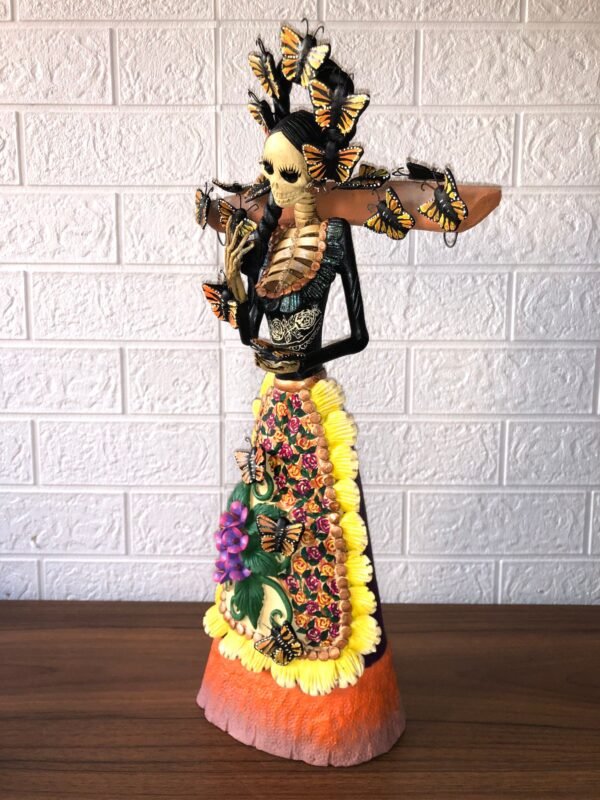 Catrina Skull Frida Kahlo Doll, Michoacan Mexico Made by Artisans Day of the dead, Human skeleton, Mexican decorations, Sugar skull 19.7” - Image 8