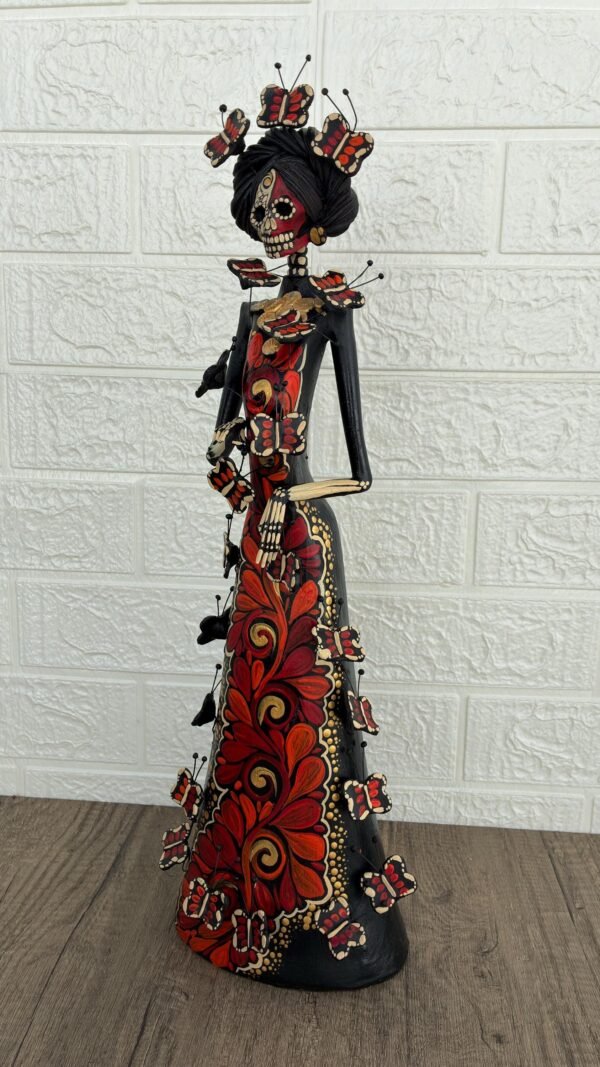 Catrina Skull Frida Kahlo Doll  Michoacan Mexico Made by Artisans Day Of The Dead  Human Skeleton  Mexican Decorations  Sugar Skull 19.7” T - Image 3