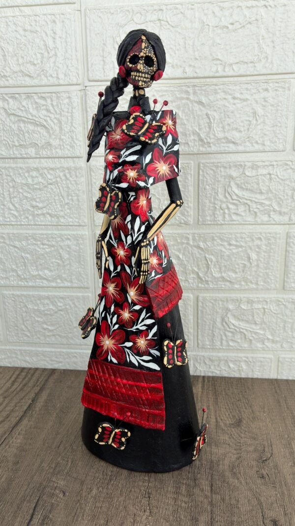 Catrina Skull Frida Kahlo Doll  Michoacan Mexico Made by Artisans Day Of The Dead  Human Skeleton  Mexican Decorations  Sugar Skull 13.8” T - Image 3