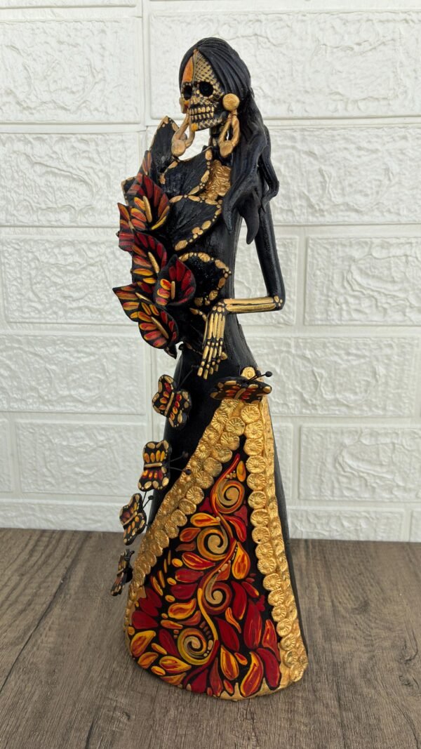 Catrina Skull Frida Kahlo Doll  Michoacan Mexico Made by Artisans Day Of The Dead  Human Skeleton  Mexican Decorations  Sugar Skull 13.8” T - Image 3