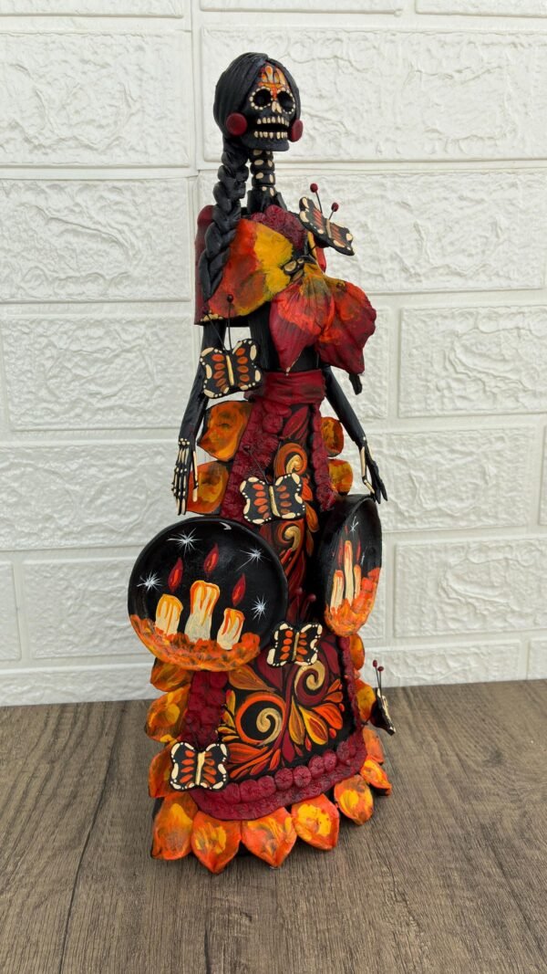 Catrina Skull Frida Kahlo Doll  Michoacan Mexico Made by Artisans Day Of The Dead  Human Skeleton  Mexican Decorations  Sugar Skull 13.8” T - Image 3