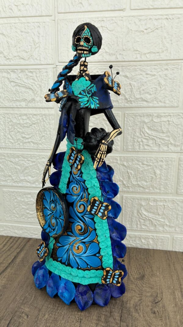 Catrina Skull Frida Kahlo Doll  Michoacan Mexico Made by Artisans Day Of The Dead  Human Skeleton  Mexican Decorations  Sugar Skull 13.8” T - Image 3