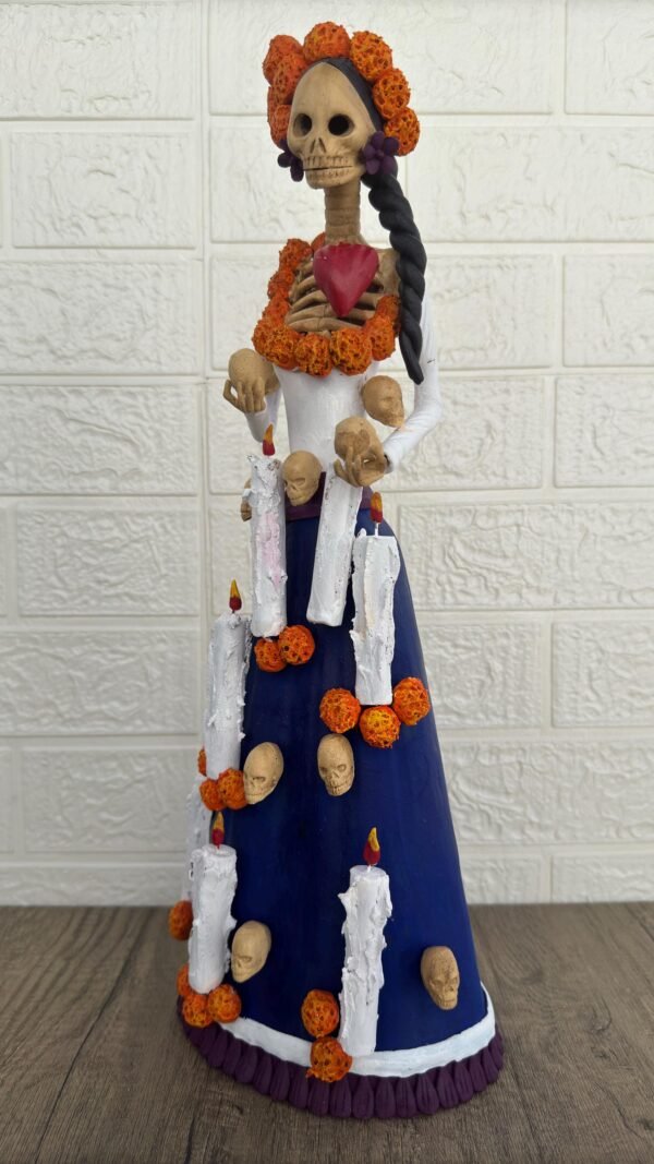 18” Catrina Michoacán Original Clay Handcrafted Frida Kahlo Doll  Day Of The Dead  Human Skeleton  Mexican Decorations  Sugar Skull - Image 3