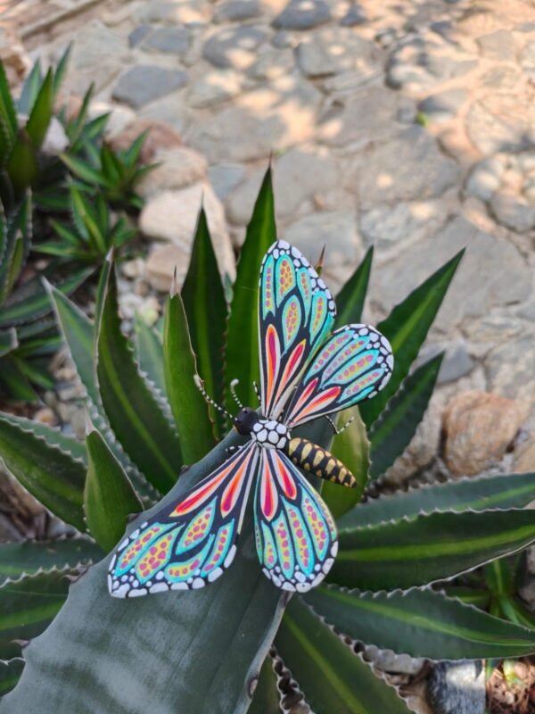 Butterflie Figurine Statue Oaxaca Mexican Folk Art Alebrije Sculpture, Wooden As Mexican Decoration, Made Of Wood And Carved By Hand - Image 3