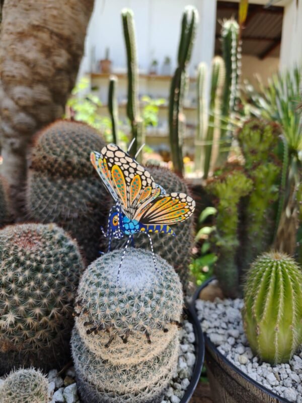 Butterflie Figurine Statue Oaxaca Mexican Folk Art Alebrije Sculpture, Wooden As Mexican Decoration, Made Of Wood And Carved By Hand - Image 3