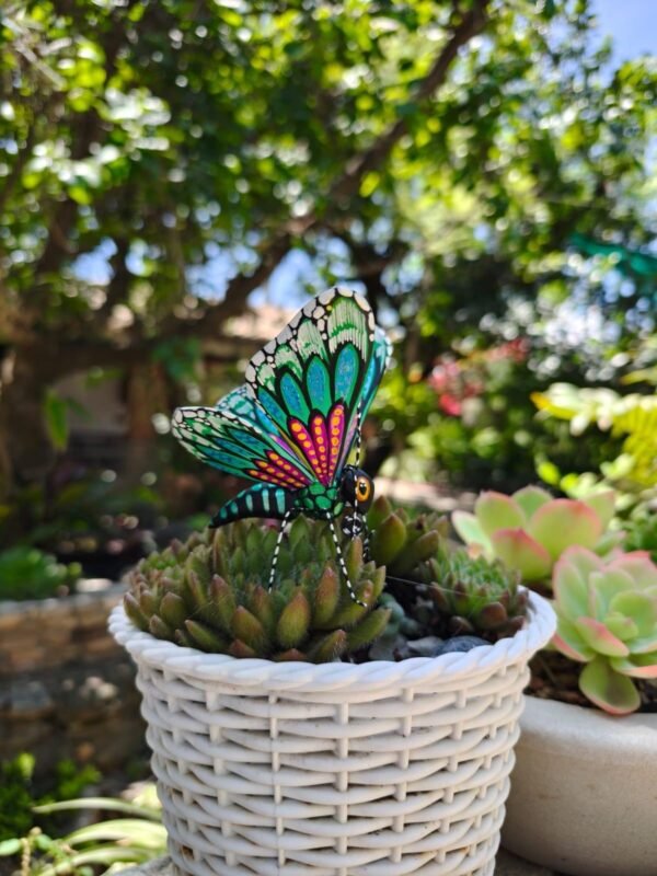 Butterflie Figurine Statue Oaxaca Mexican Folk Art Alebrije Sculpture, Wooden As Mexican Decoration, Made Of Wood And Carved By Hand - Image 3