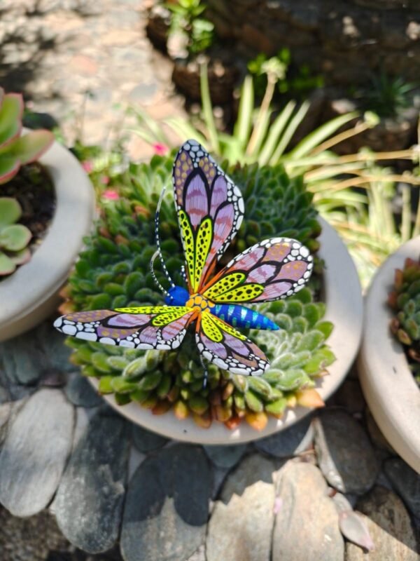Butterflie Figurine Statue Oaxaca Mexican Folk Art Alebrije Sculpture, Wooden As Mexican Decoration, Made Of Wood And Carved By Hand - Image 3
